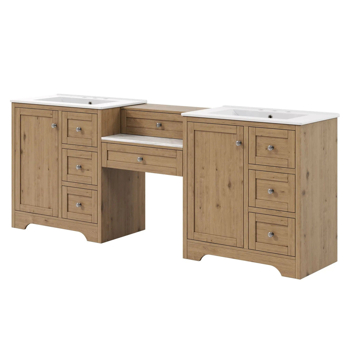Double Sink Bathroom Vanity With Countertop, 2 Ceramic Sinks, 6 Drawers by HouseOfZazla