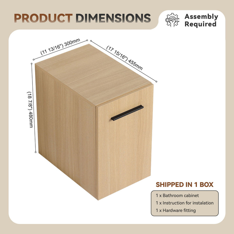 Floating Bathroom Vanity Single Door Base Cabinet, Wall Mounted Storage - Light Oak by HouseOfZazla
