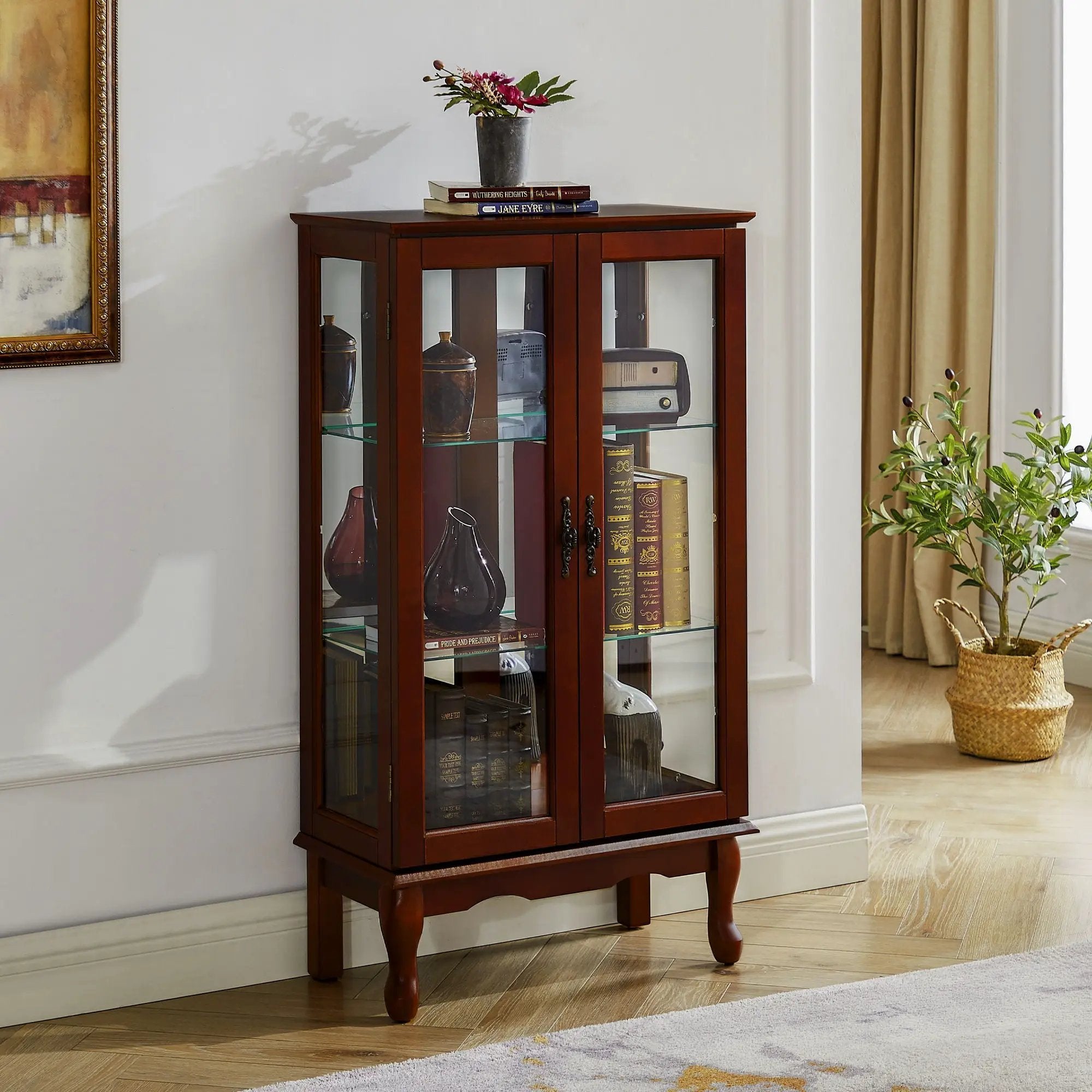 Curio Cabinet Lighted Curio Diapaly Cabinet With Adjustable Shelves And Mirrored Back Panel, Tempered Glass Doors (3 Tier), (E26 Light Bulb Not Included) by Unique Piece Furniture
