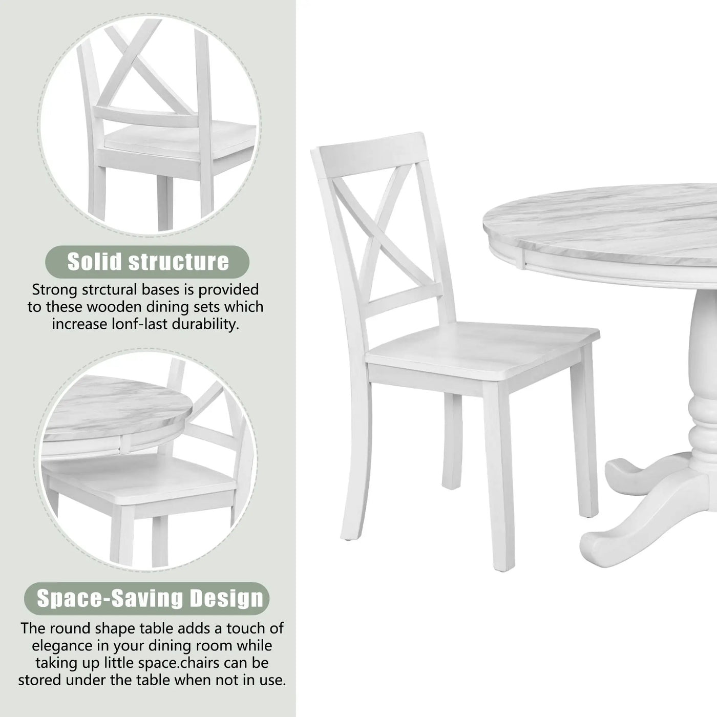 5 Pieces Dining Table And Chairs Set For 4 Persons, Kitchen Room Solid Wood Table With 4 Chairs by Unique Piece Furniture