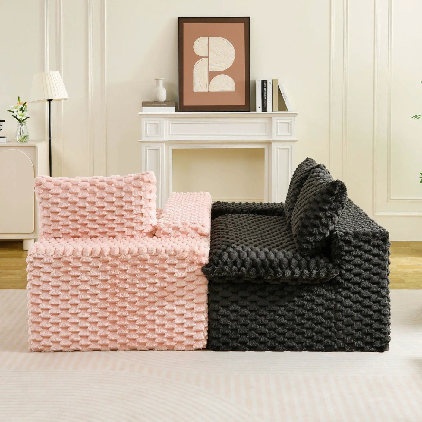Multifunctional Sofa Pink Black, Fits 4 People by HouseOfZazla