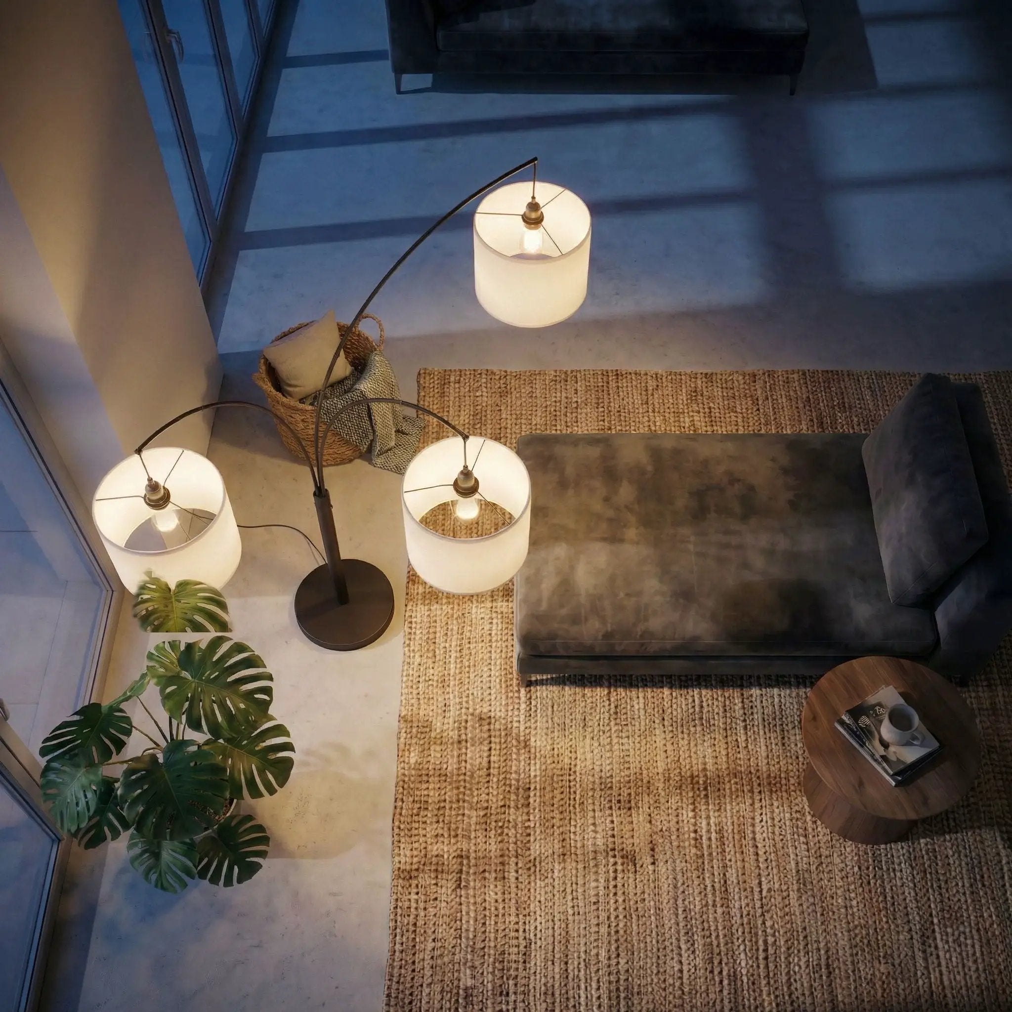 Royal - 3 Arm Arc Floor Lamp, Oil Rubbed Bonze With Linen Shade, 4 Way Rotary Switch - Oil-Rubbed Bronze by Unique Piece Furniture