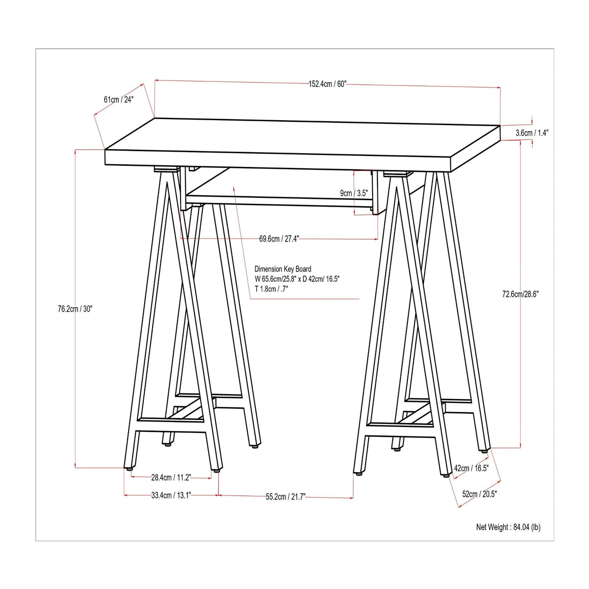 Handcrafted Solid Writing Desk with Sawhorse Metal Supports - Dark Brown, photo 5 of 13