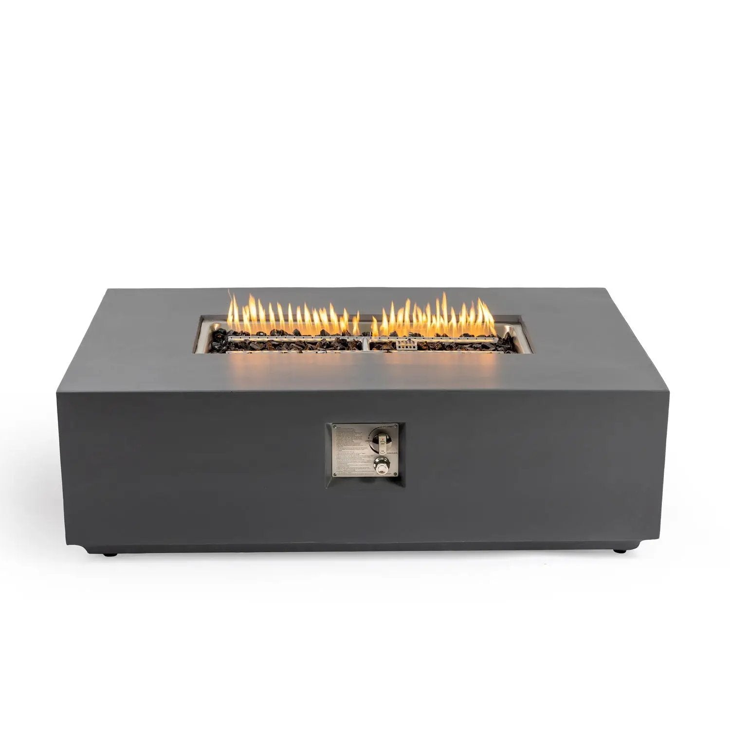 Volon - Rectangular Fire Pit Table, Propane Powered, 50,000 BTU - Light Gray by HouseOfZazla
