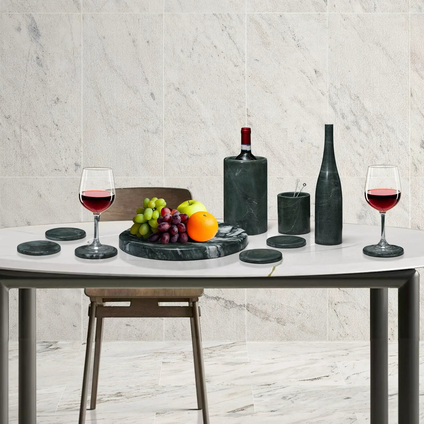 10 Pieces Luxury Natural Marble Dining Room Accessories Set by HouseOfZazla