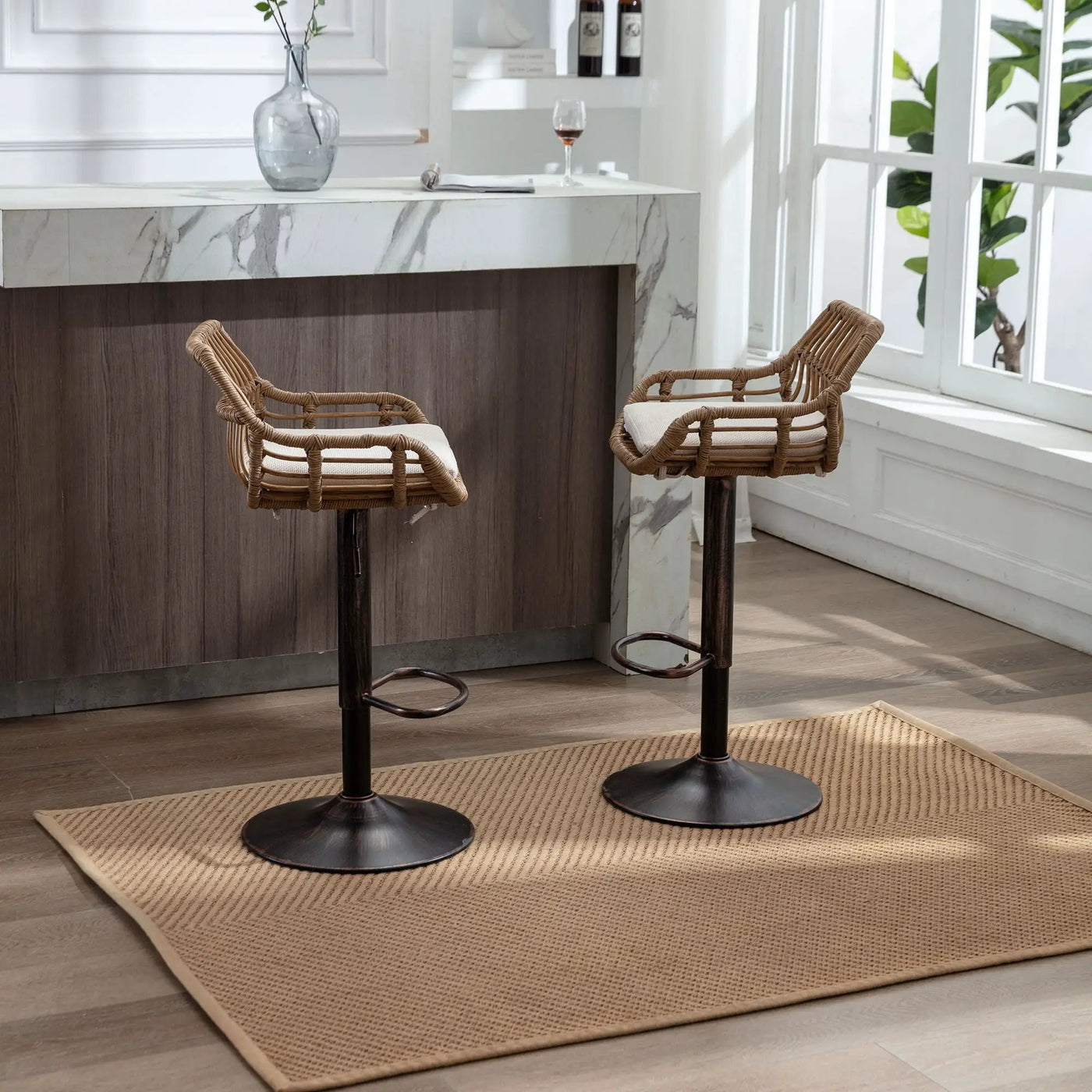Modern Swivel Bar Stools Adjustable Counter Chairs With Footrest (Set of 2) by HouseOfZazla
