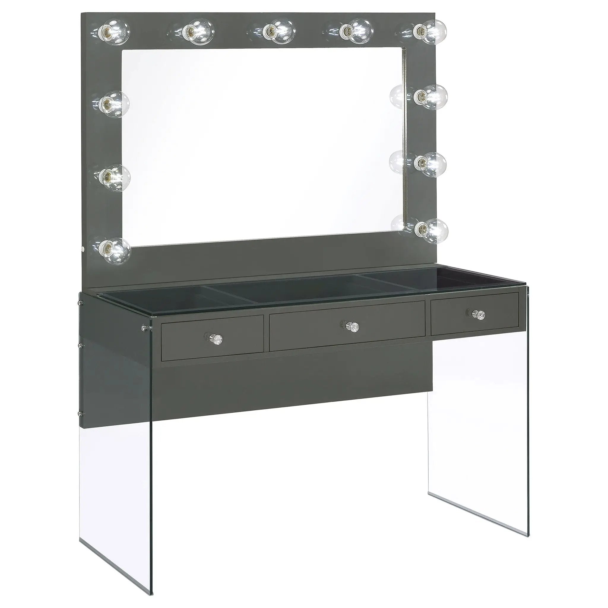 Afshan 3-drawer Vanity Set with Lighting Grey High Gloss by Unique Piece Furniture