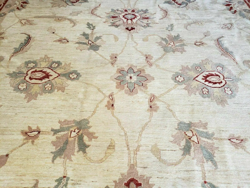 Peshawar Rug 10x14 Rug 10x14 Vintage Rug 10x14 Handmade Rug Chobi Rug Ivory Beige Red Rug by Jewel Rugs