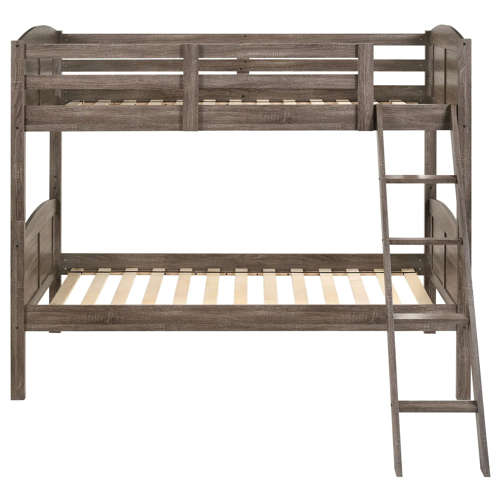 Flynn Wood Twin Over Twin Bunk Bed Weathered Brown by Unique Piece Furniture