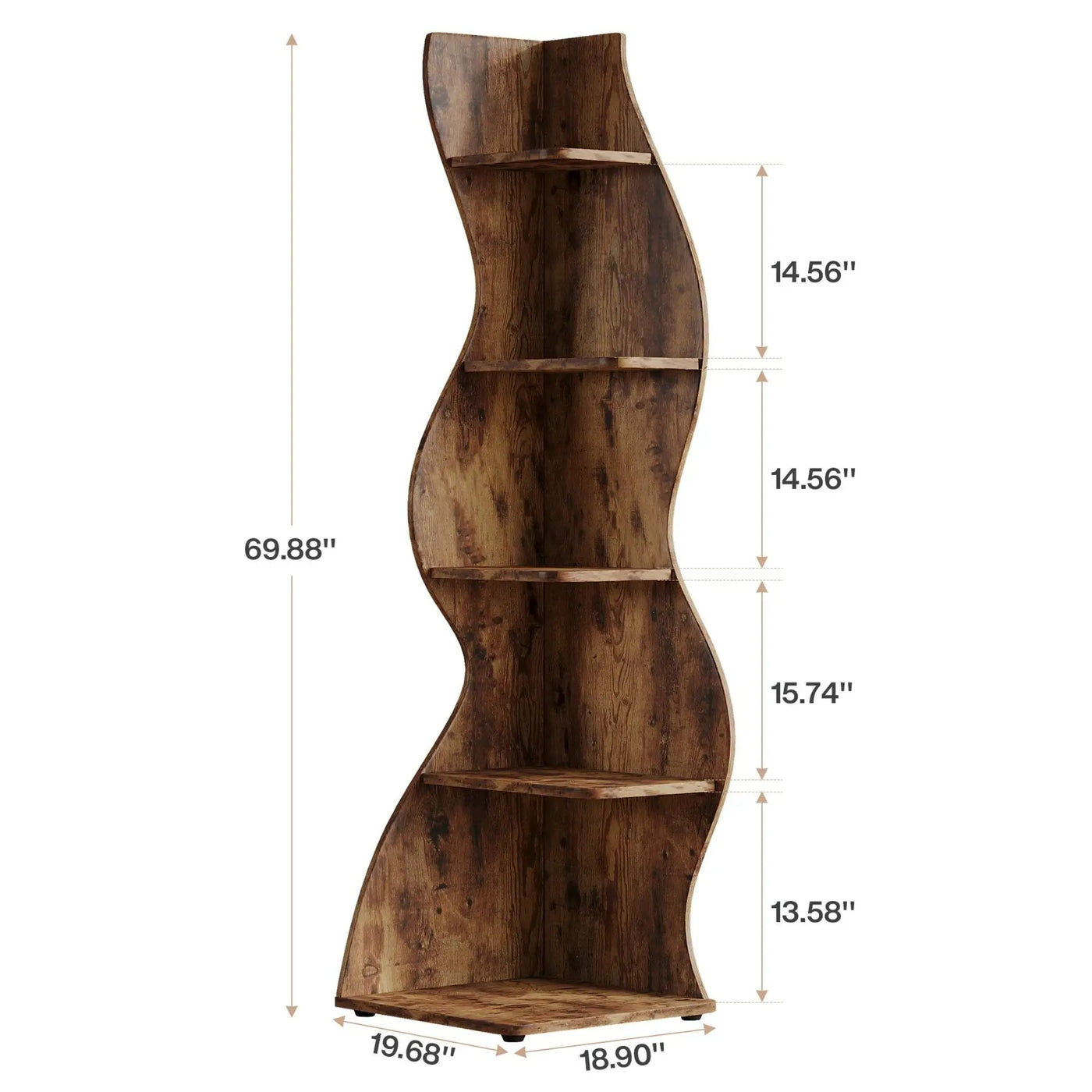 5 Tier Wavy Corner Bookshelf And Plant Stand For Living Room by HouseOfZazla