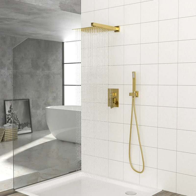 Dual Shower Head System With 12" Square Rain Shower And Rough In Valve by HouseOfZazla