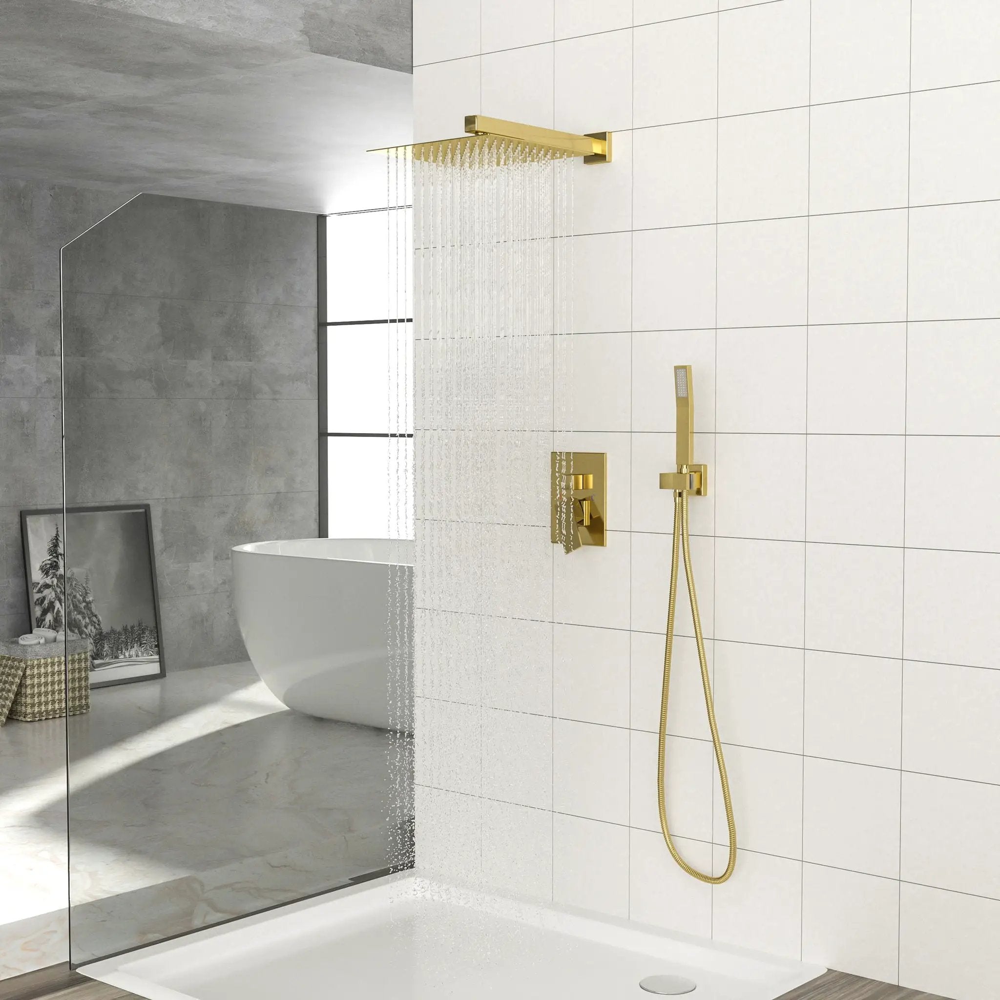Dual Shower Head 10" Wall Mounted Square Shower System by HouseOfZazla