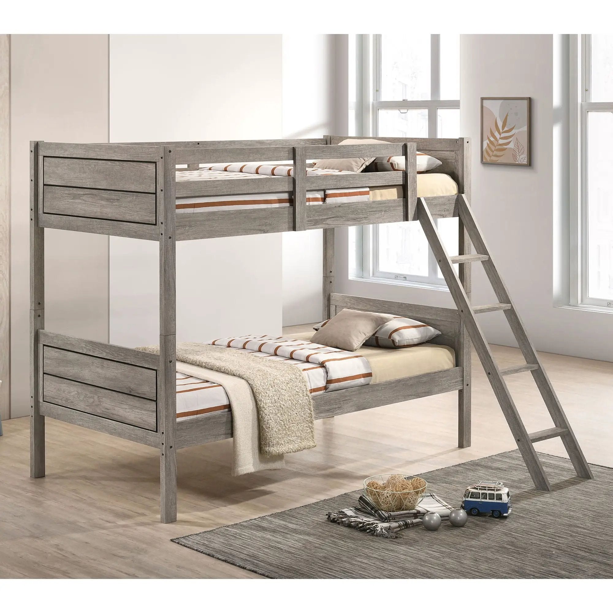Brenton - Twin Over Twin Bunk Bed With Ladder - Taupe by HouseOfZazla