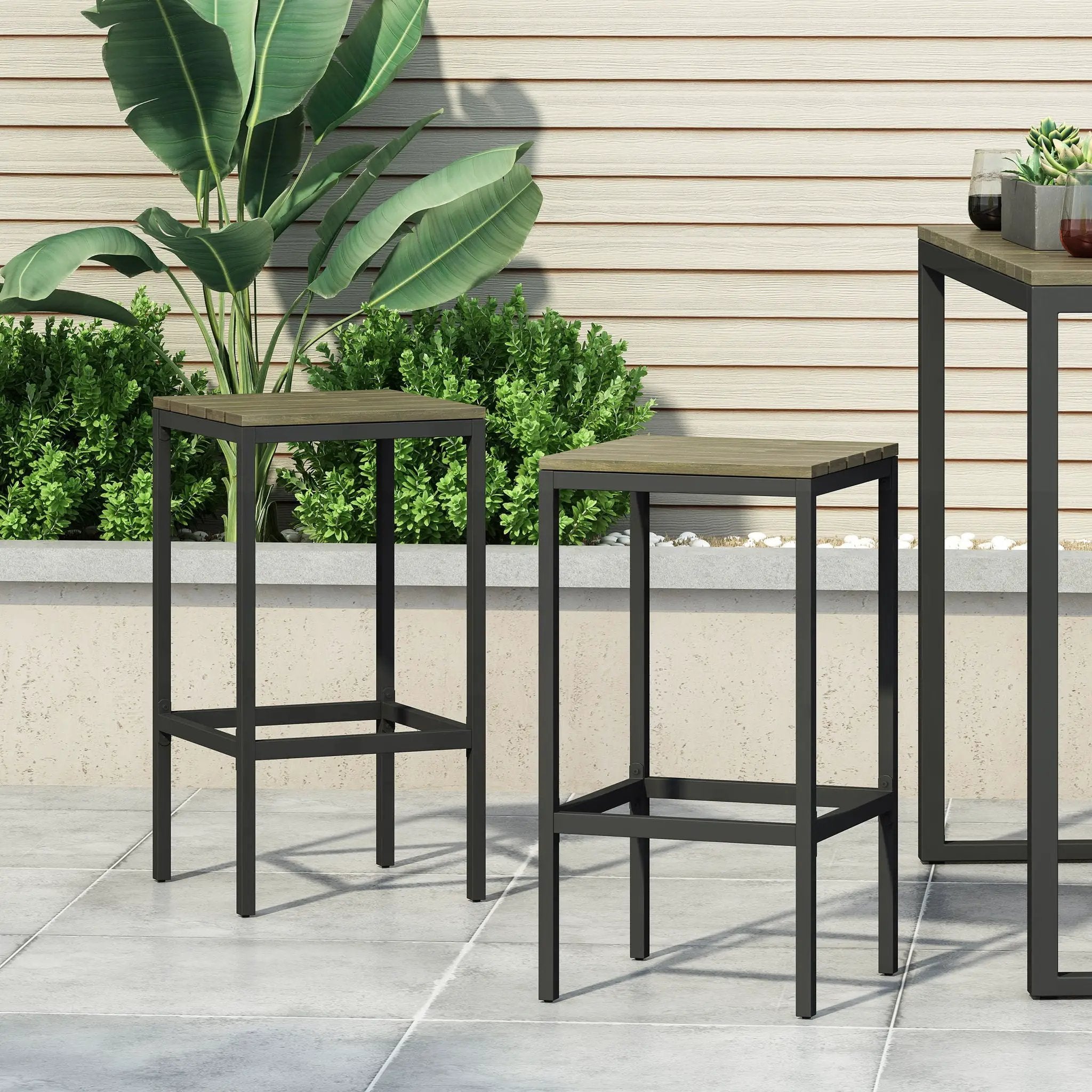 Outdoor Bar Stool With Slat Design And Metal Frame (Set of 2) by HouseOfZazla