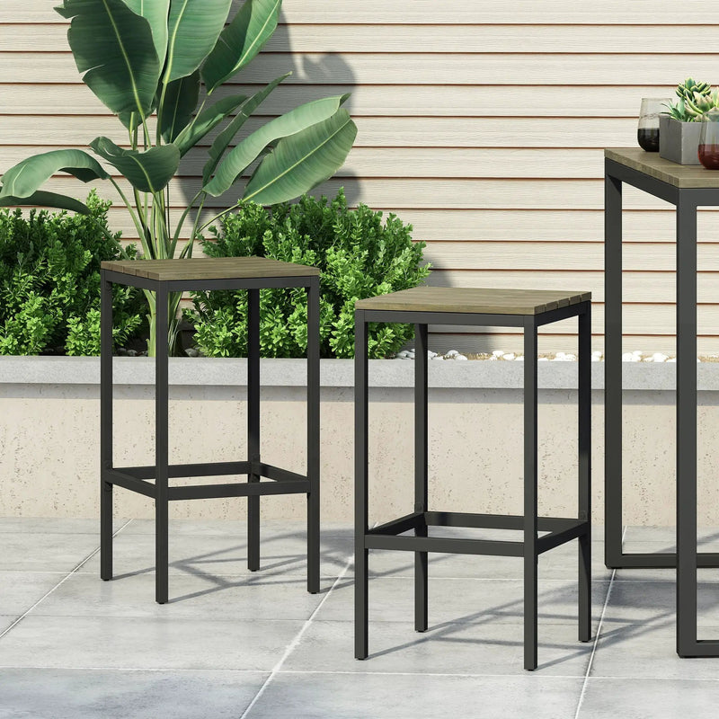 Outdoor Bar Stool With Slat Design And Metal Frame (Set of 2) by HouseOfZazla