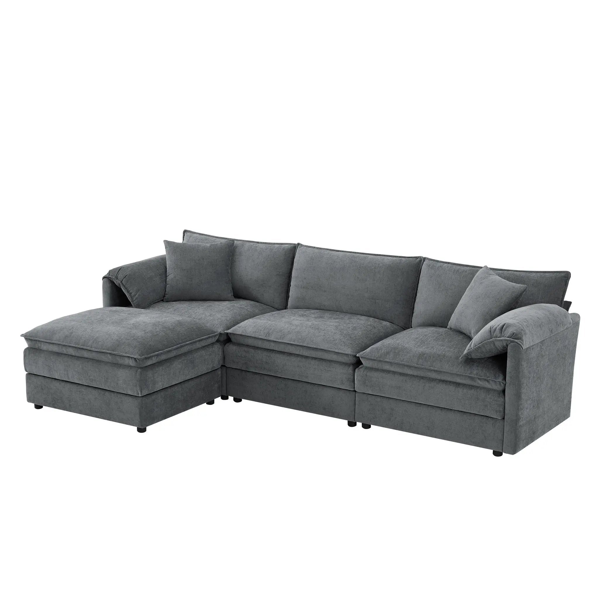 Modular Sectional With Deep And Wide Seat, Cloud Couch Set With Double Cushions Sofa With Movable Ottoman by HouseOfZazla