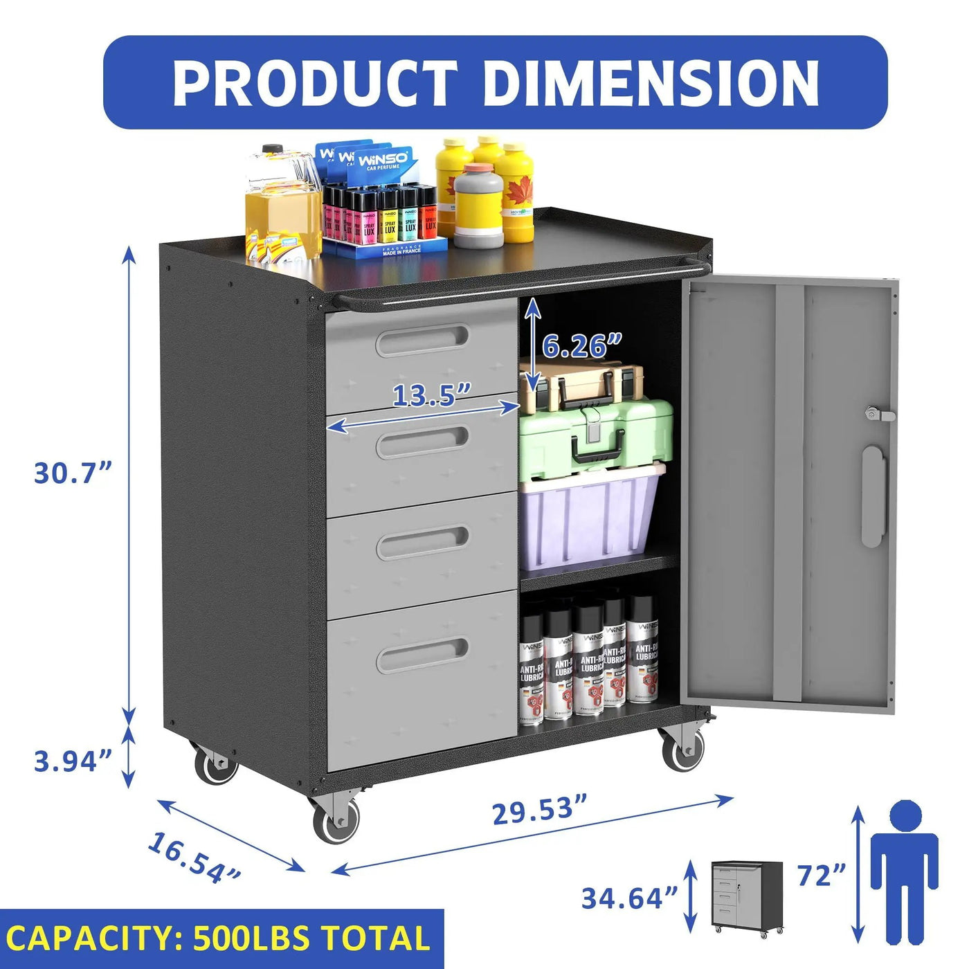 Sturdy Metal Tool Storage Cabinet With Wheels Durable Garage, Office & Home Organizer Steel by HouseOfZazla
