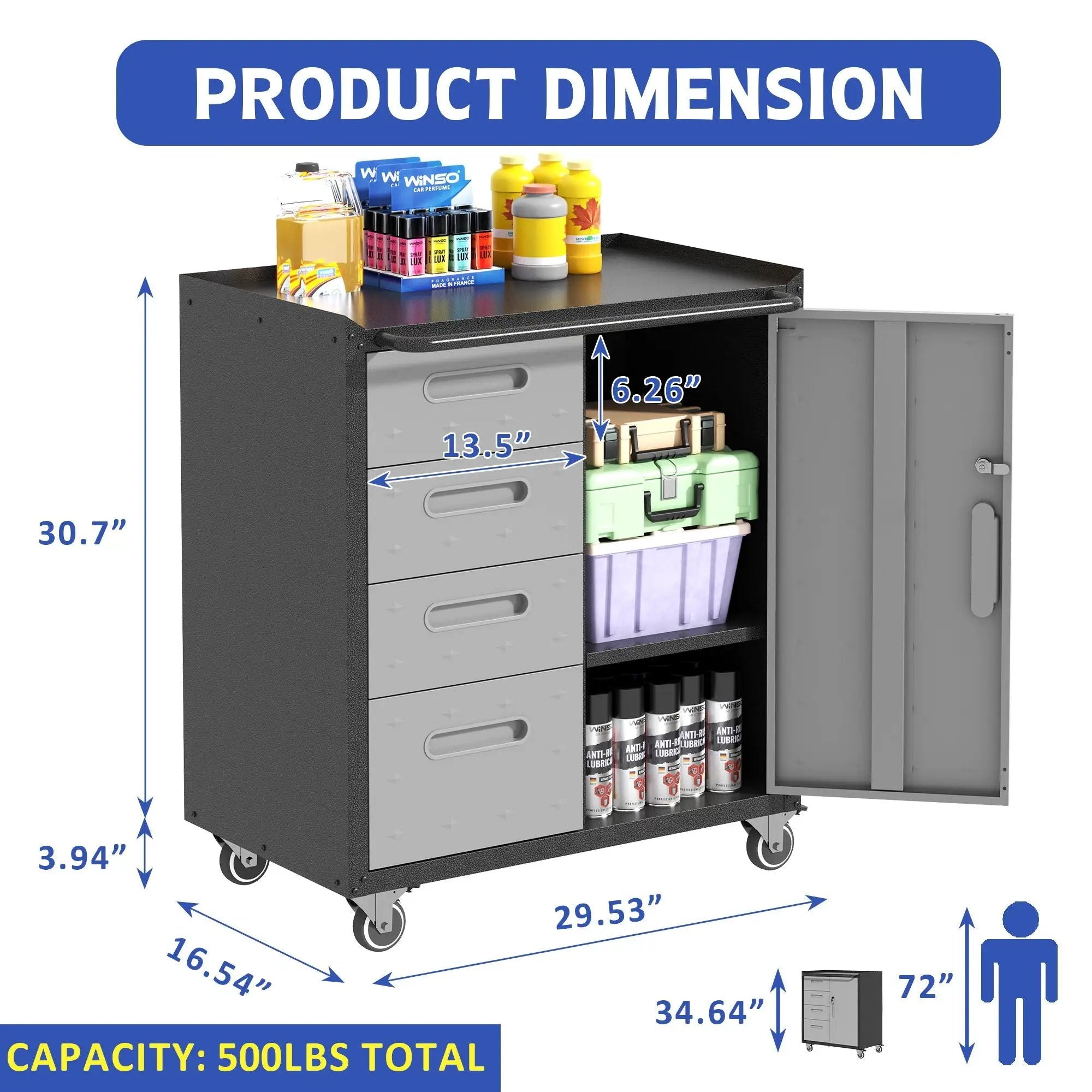 Sturdy Metal Tool Storage Cabinet With Wheels Durable Garage, Office & Home Organizer Steel by HouseOfZazla