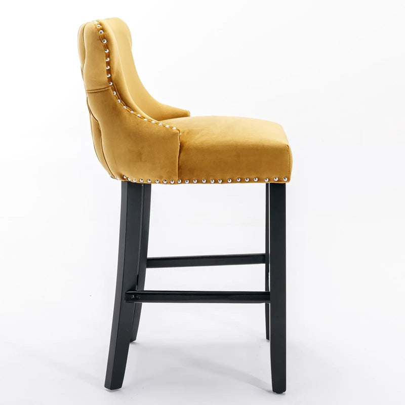 Contemporary Upholstered Wing-Back Barstools With Button Tufted Decoration And Wooden Legs, And Nailhead Trim, Leisure Style Bar Chairs, Bar Stools (Set of 2) by Unique Piece Furniture