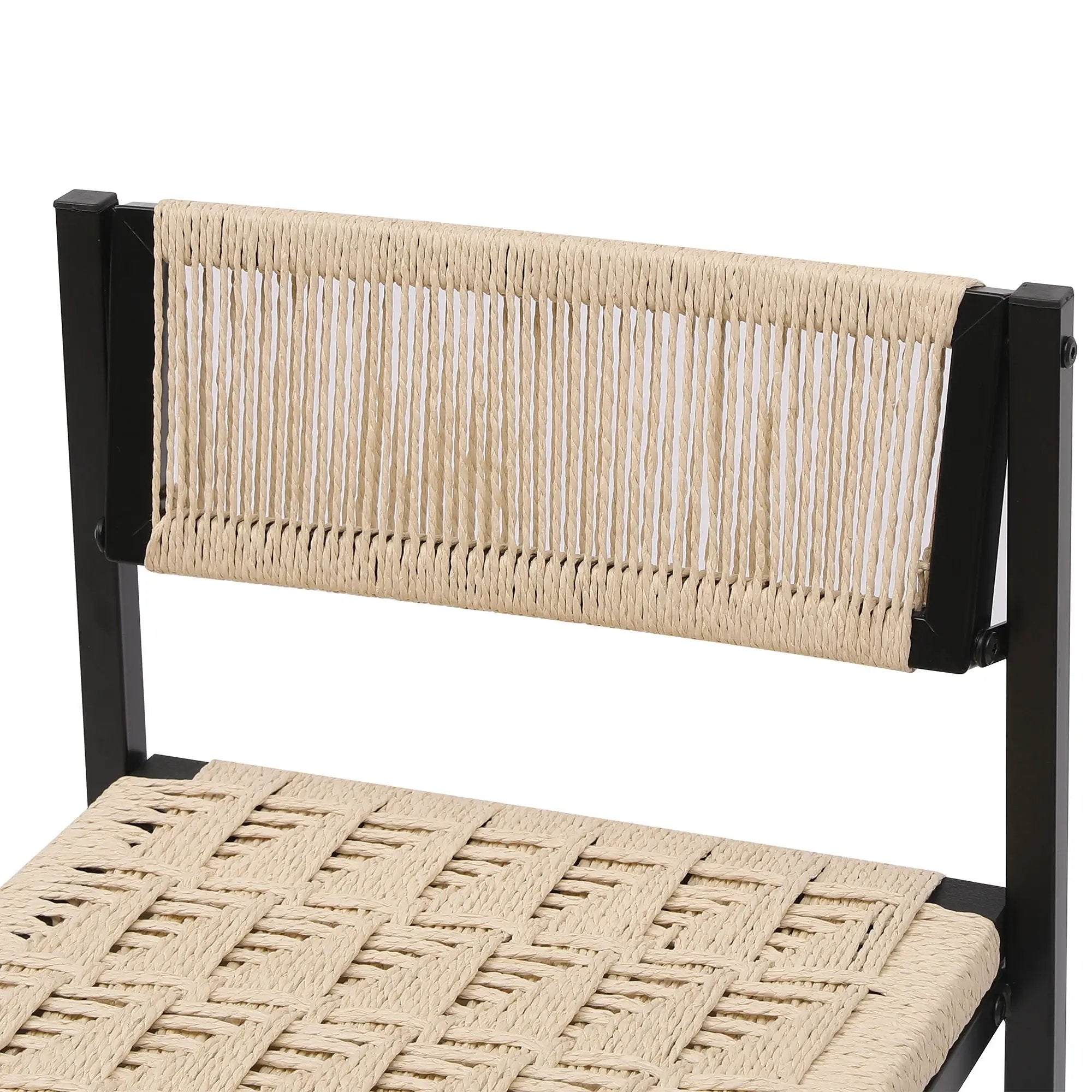 Style B, Woven Bar Stools With Backrest, Paper Rope Weave Dining Chairs For Kitchen Island - Creamy White by HouseOfZazla