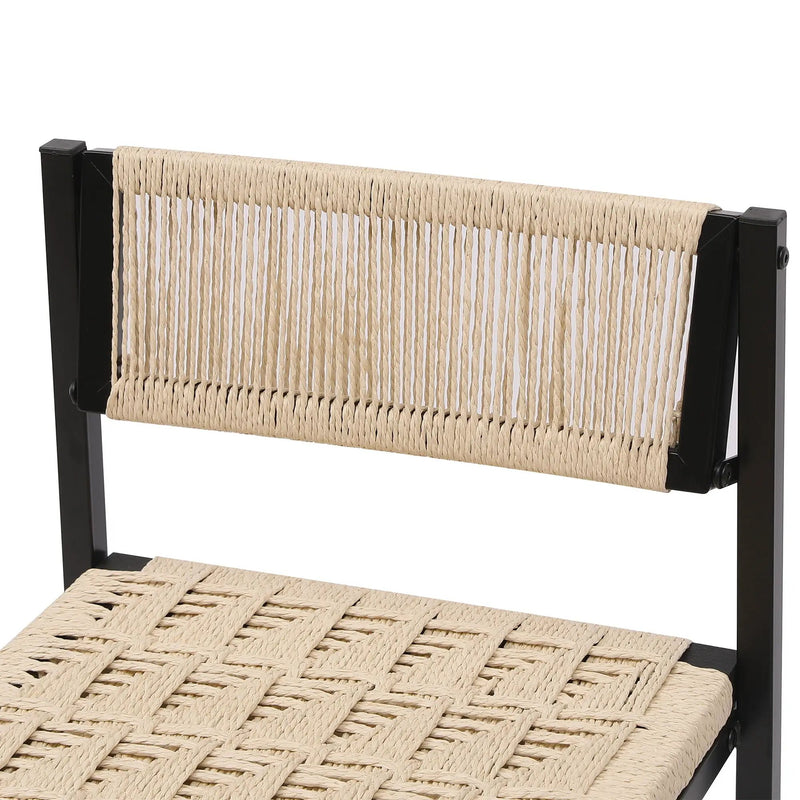 Style B, Woven Bar Stools With Backrest, Paper Rope Weave Dining Chairs For Kitchen Island - Creamy White by HouseOfZazla