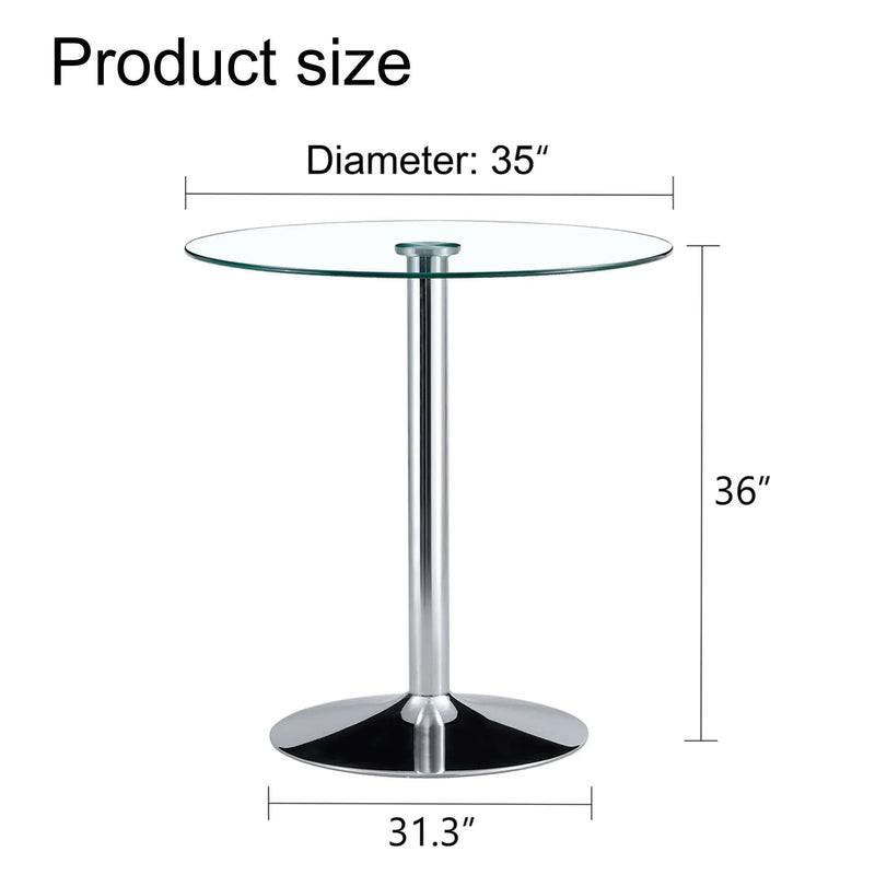 Modern Minimalist Circular Glass Dining Table With Electroplated Metal Legs 35" Diameter - Transparent by Unique Piece Furniture