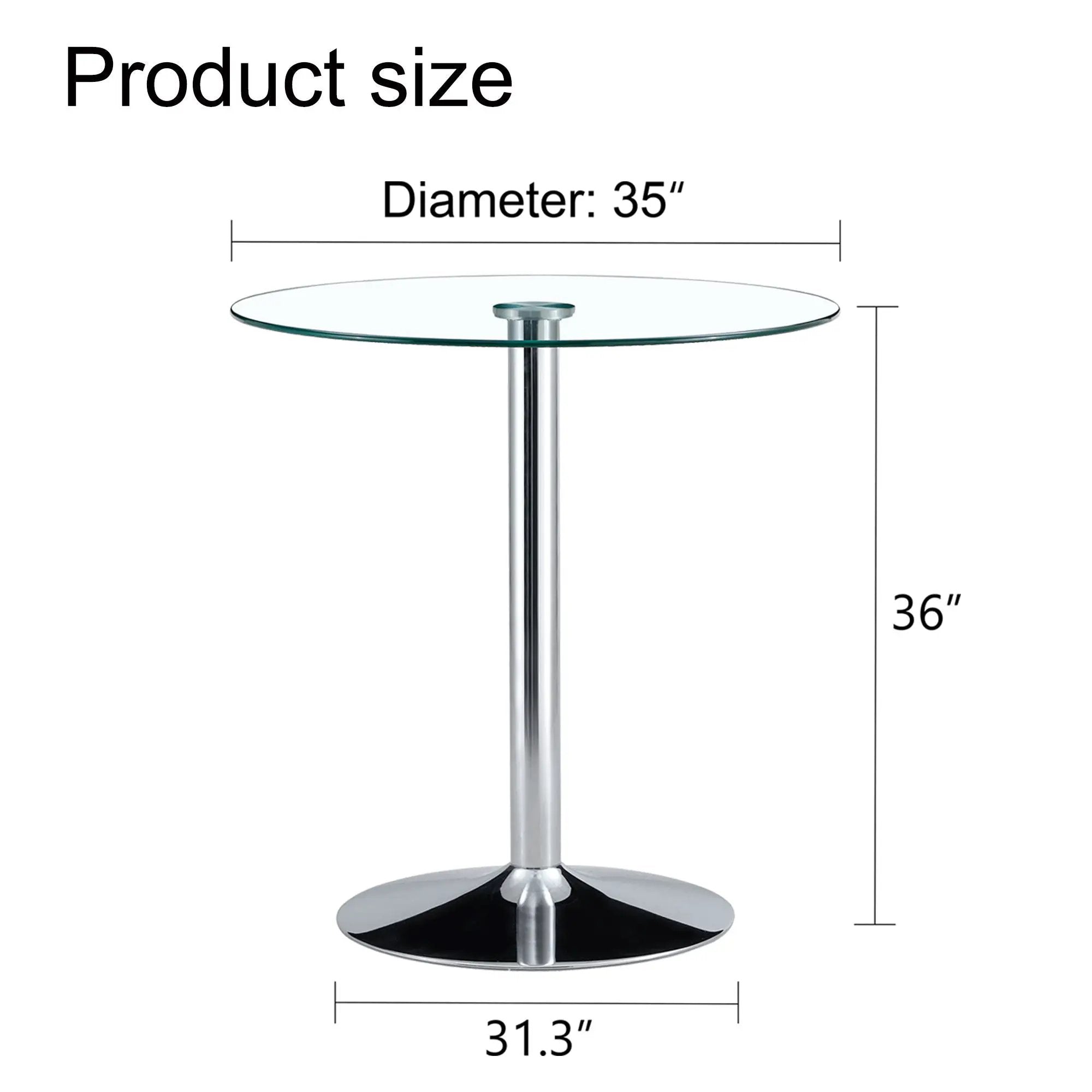 Modern Minimalist Circular Glass Dining Table With Electroplated Metal Legs 35" Diameter - Transparent by HouseOfZazla