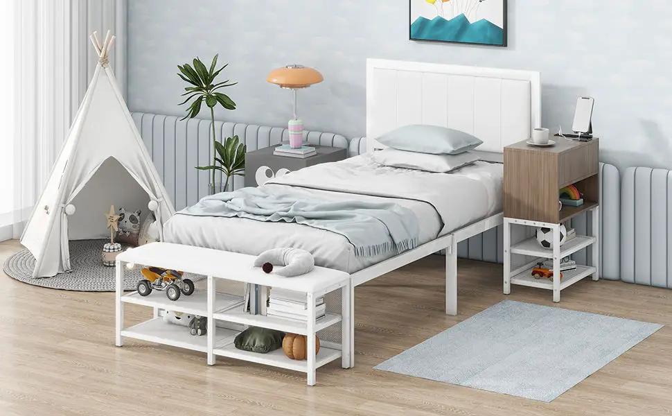 Platform Bed With 2 Tier Storage Shelves, Storage Cabinet by HouseOfZazla
