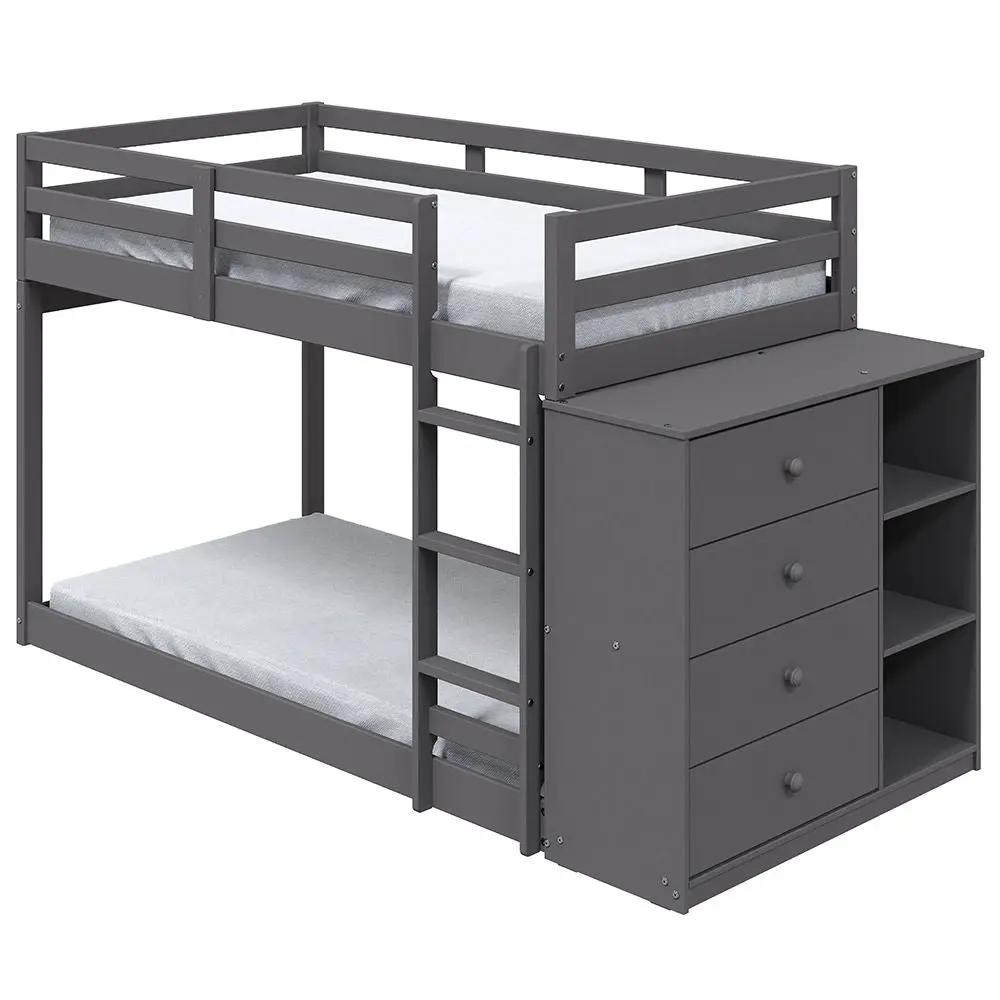 Gaston - Twin Over Twin Bunk Bed With 4 Drawers & 3 Compartments - Gray by Unique Piece Furniture