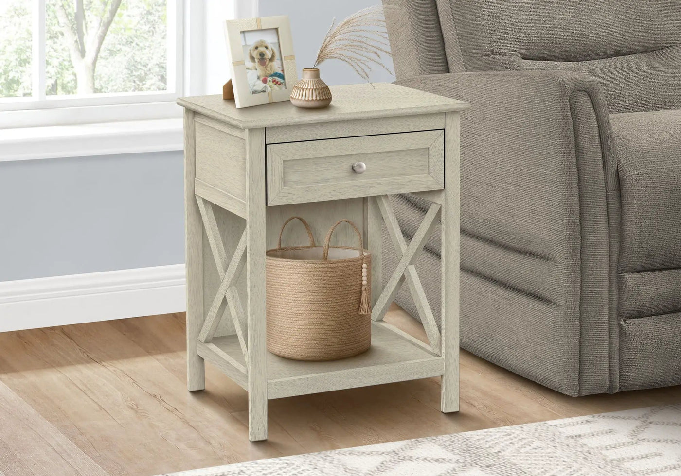 Accent End Table, 2 Tier, Storage Drawer, Transitional Style by HouseOfZazla
