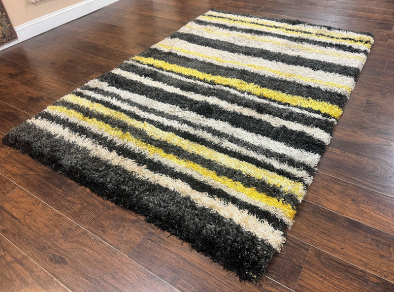 Shag Rug 5x8, Yellow Ivory Charcoal, Contemporary by Jewel Rugs