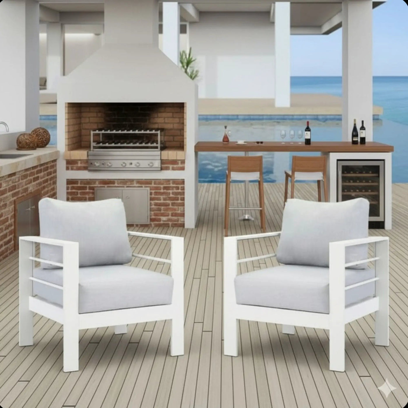 Modern All-Weather Patio Armchairs & Thick Cushions (Set of 2) by HouseOfZazla