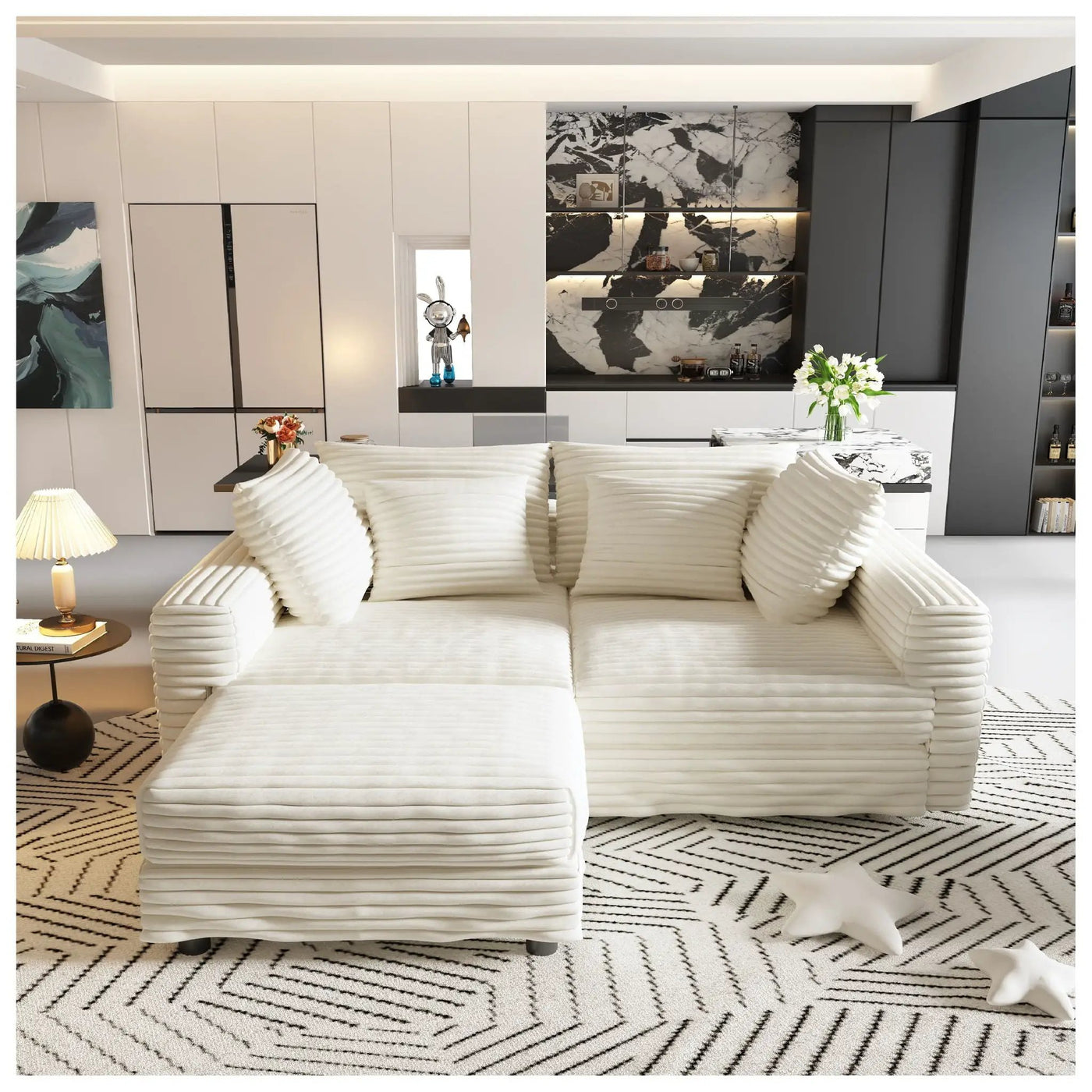 Deep Seat Convertible Sofa With Soft Pillows And Ottomans by HouseOfZazla