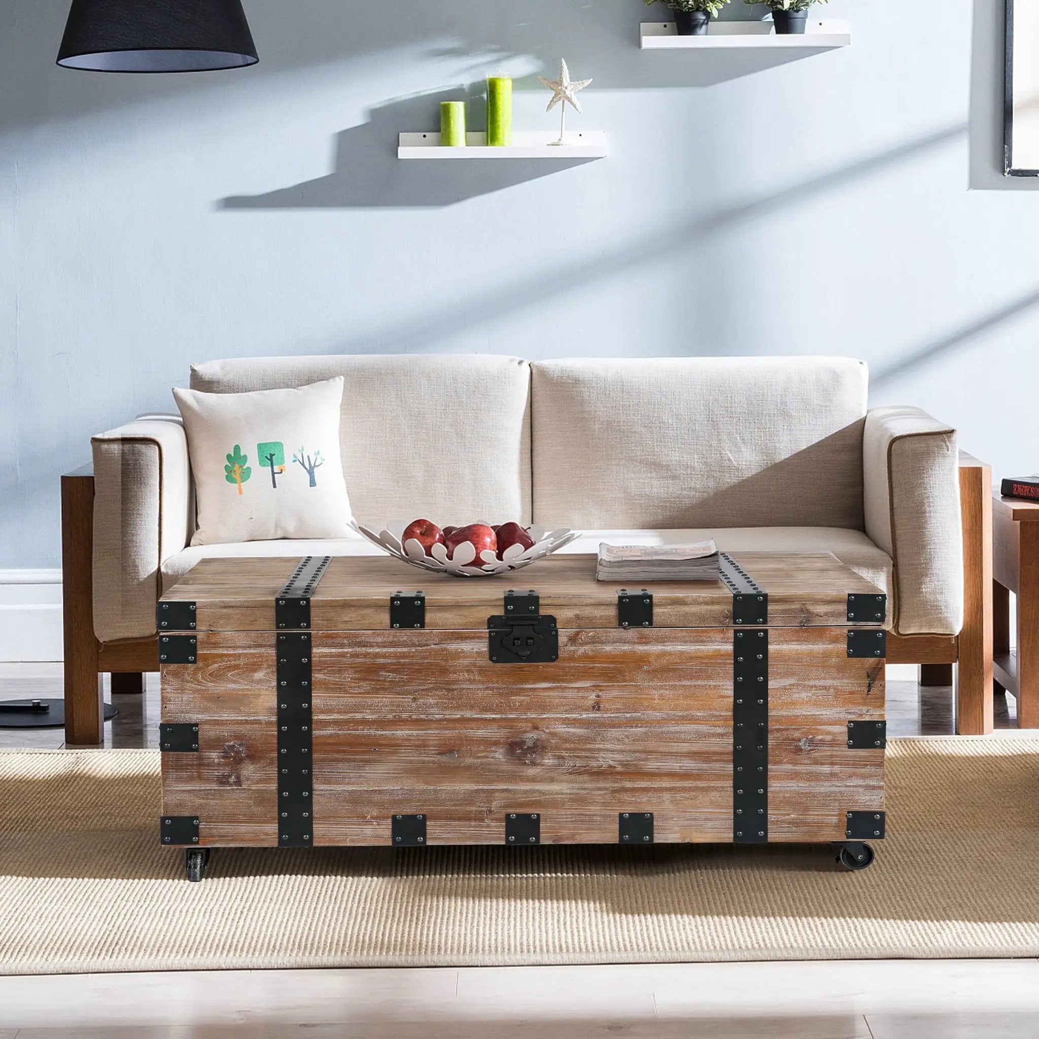 Trunk Table And Side Table With Large Storage Dress Up Your Liviing Room (Set of 3) - Antique Gray by Unique Piece Furniture