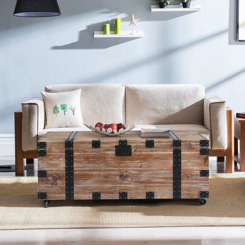 Trunk Table And Side Table With Large Storage Dress Up Your Liviing Room (Set of 3) - Antique Gray by Unique Piece Furniture
