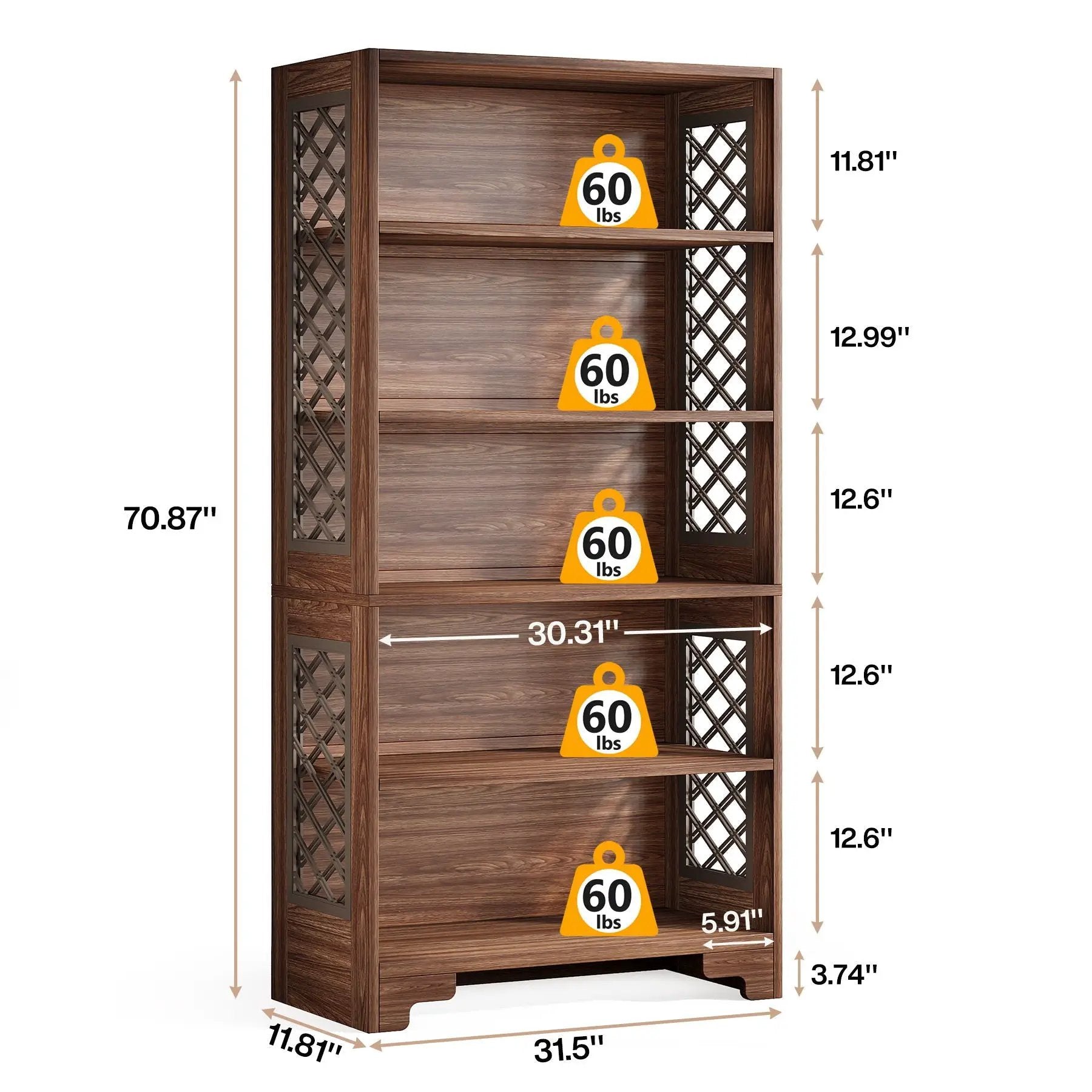 6 Tier Brown Mid Century Bookcase With X Design For Living Room - Brown by HouseOfZazla