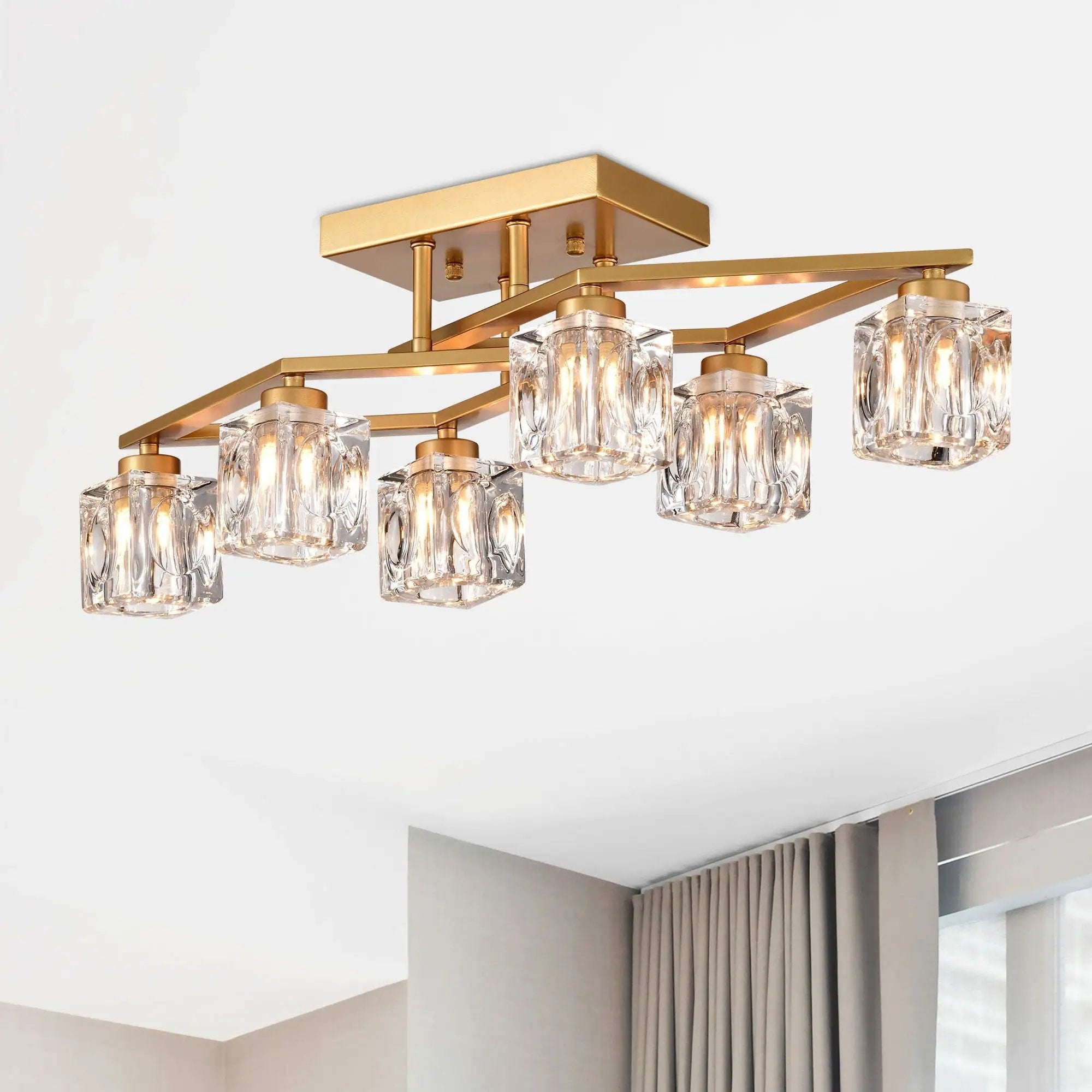 6 Light Crystal Ceiling Light For Dining Room, Modern Ceiling Lamp With Light Fixture For Entryway, Lobby, Kitchen, Bedroom, Living Room, Conference Room, (6*G9 Bulbs Included) by HouseOfZazla