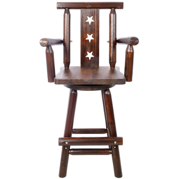 Rustic Tall Bistro Chair Decorative Star Backrest And Footrest, Fir Wood, 4 Foot - Brown, photo 2 of 7