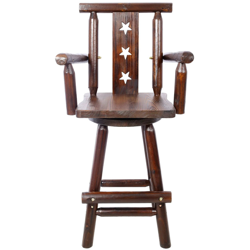 Rustic Tall Bistro Chair Decorative Star Backrest And Footrest, Fir Wood, 4 Foot - Brown by HouseOfZazla