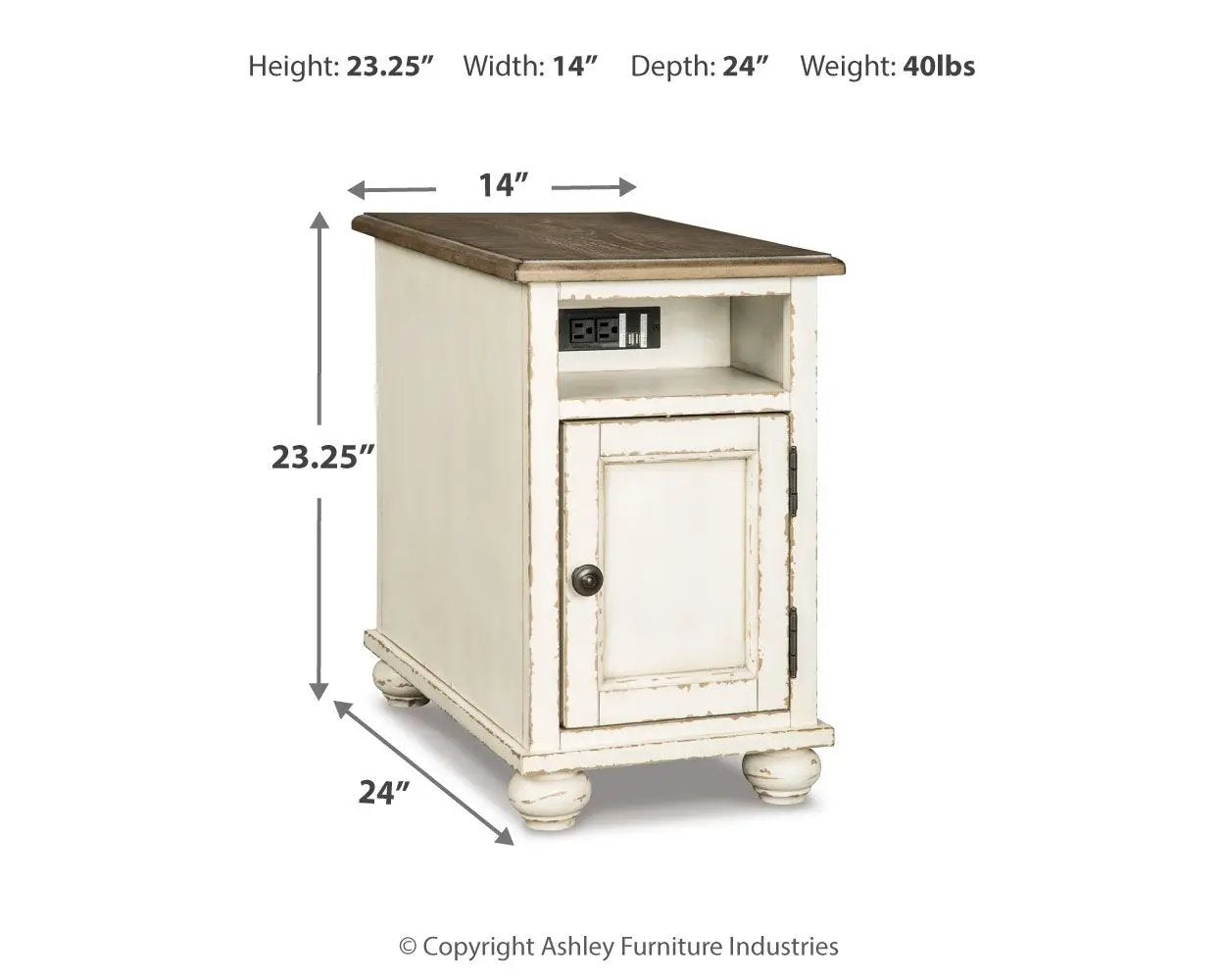 Realyn - Chair Side End Table - AC / USB - White / Brown by Unique Piece Furniture