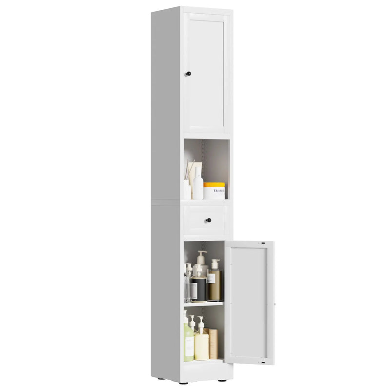 Tall Narrow Bathroom Cabinet With 5-Tier Storage, Adjustable Shelves, Freestanding - White by HouseOfZazla