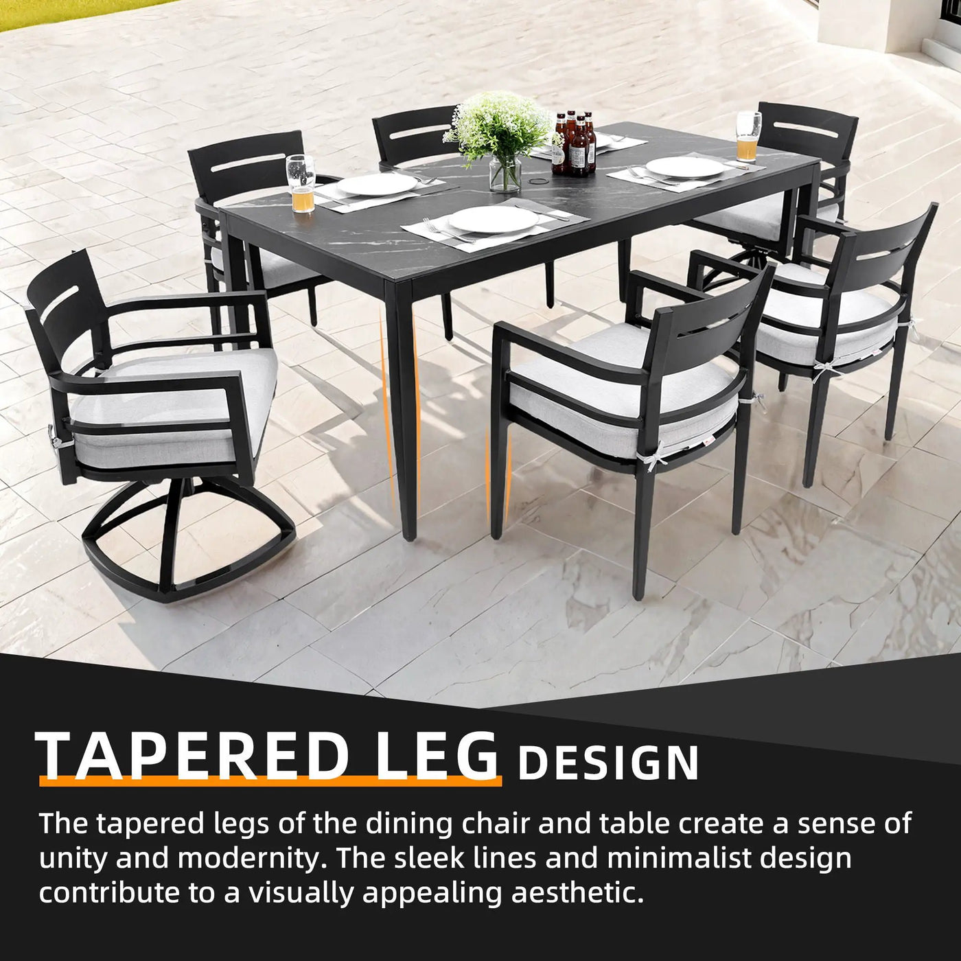 Modern Outdoor Patio Dining Set With Table And Chairs With Sunbrella Cushions by HouseOfZazla