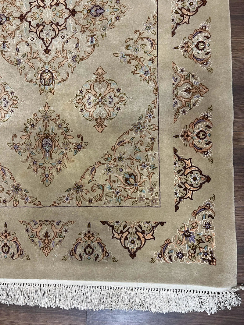 Very Fine Persian Isfahan Rug 3x5 ft with Signature, Kork Wool on Silk Foundation, Gray-Taupe Vintage Hand Knotted Oriental Carpet, 60 Raj 460 KPSI by Jewel Rugs