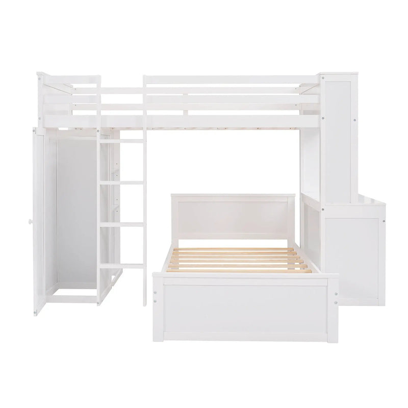 Loft Bed With A Stand Alone Bed, Shelves, Desk, And Wardrobe by HouseOfZazla