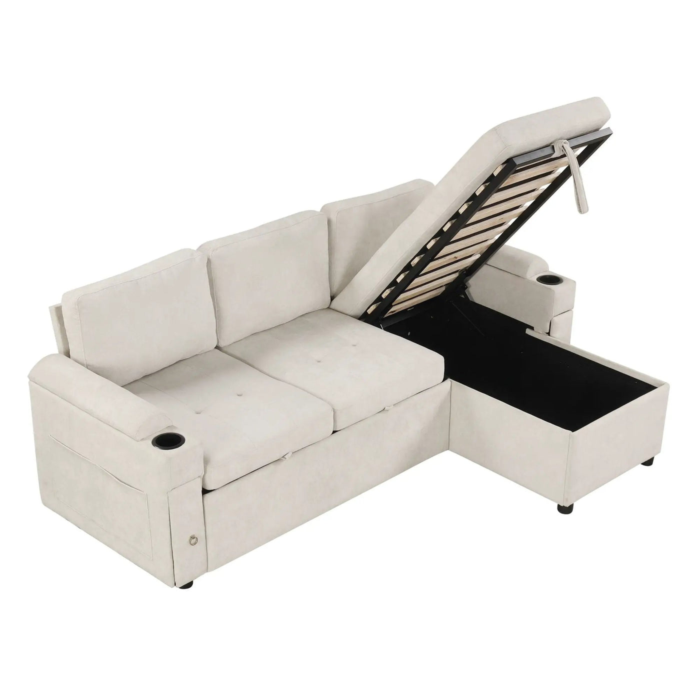 Convertible L Shaped Sofa Couch With Storage, Cup Holders, USB Ports by HouseOfZazla
