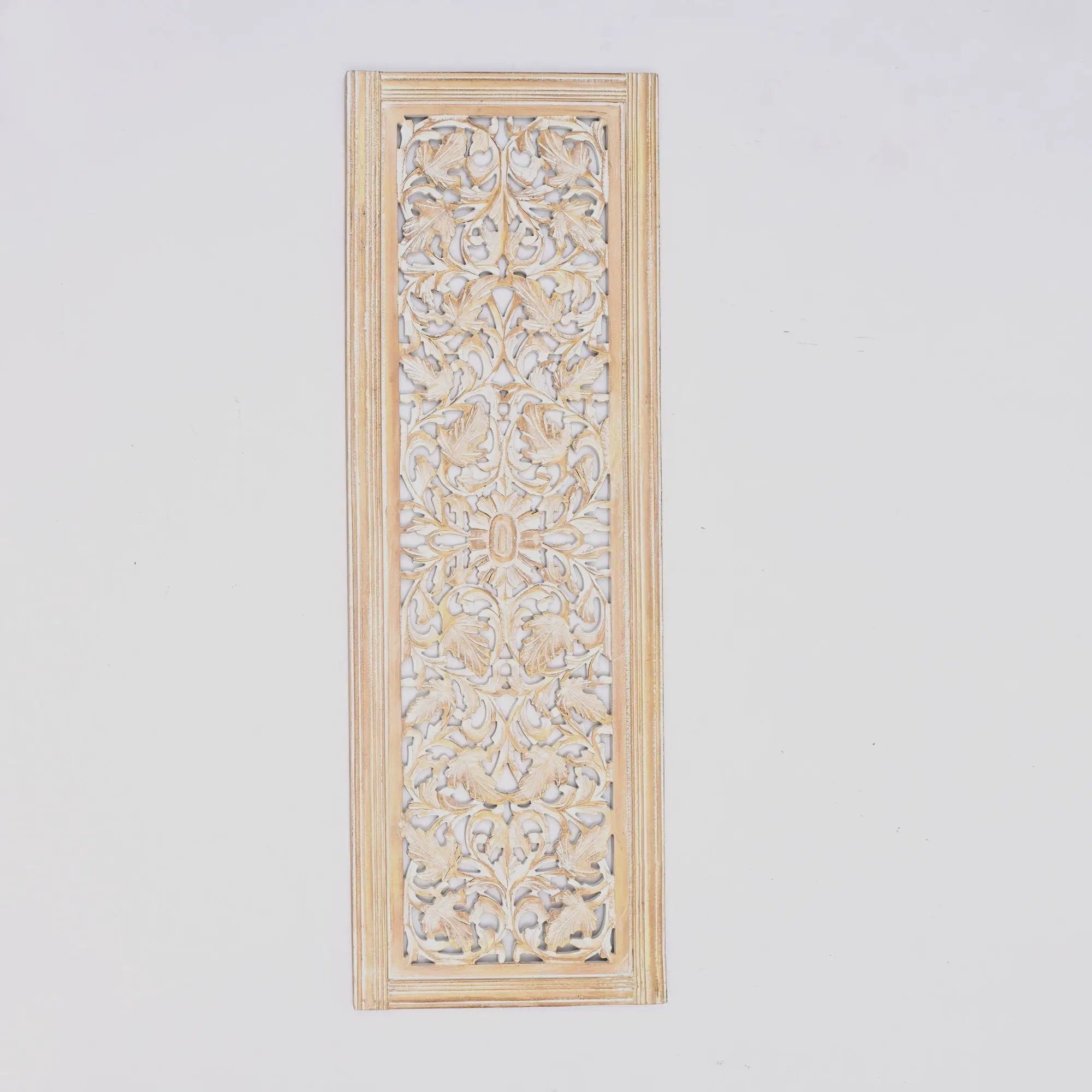 Floral Hand Carved Mandala Rectangular Wall Decor Accent - Gold / White by HouseOfZazla