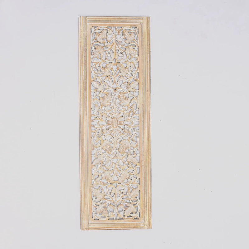 Floral Hand Carved Mandala Rectangular Wall Decor Accent - Gold / White by HouseOfZazla