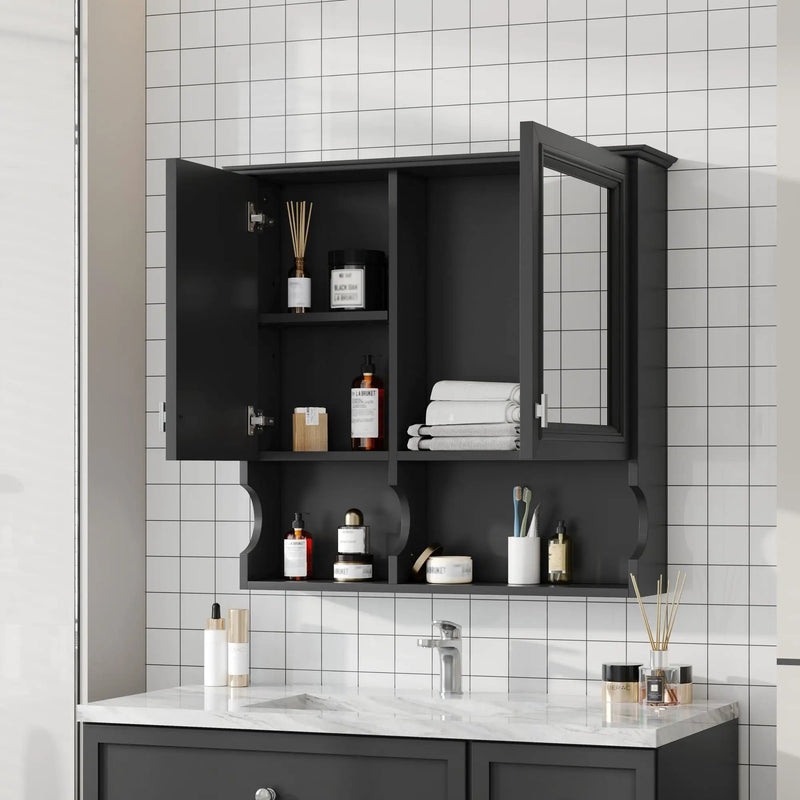 Wall Mounted Mirror Medicine Cabinet, Bathroom Storage With Doors And Open Shelves by HouseOfZazla
