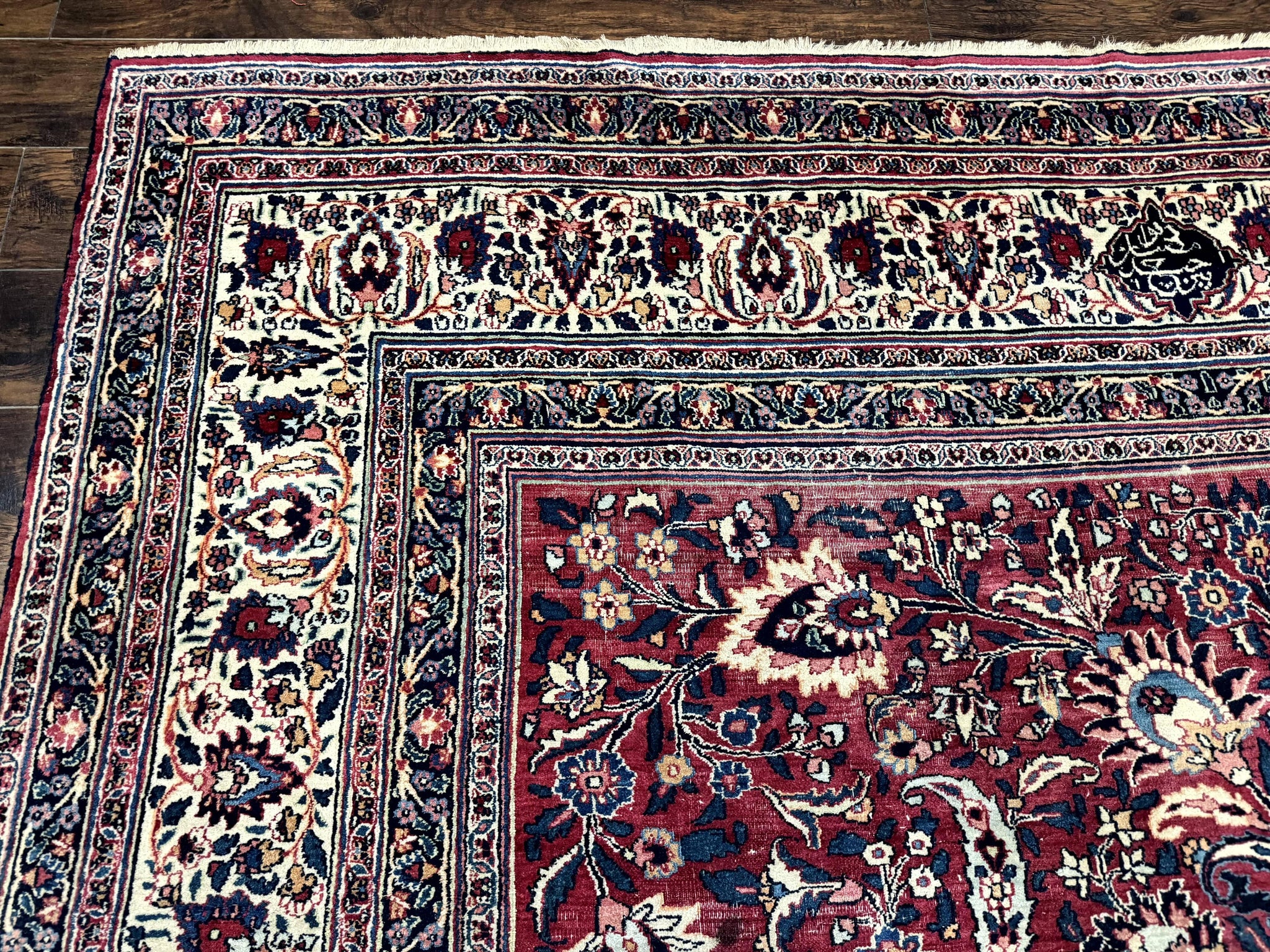 Antique Persian Mashad Rug 10x12, Red and Ivory, Signed by Master Weaver by Jewel Rugs