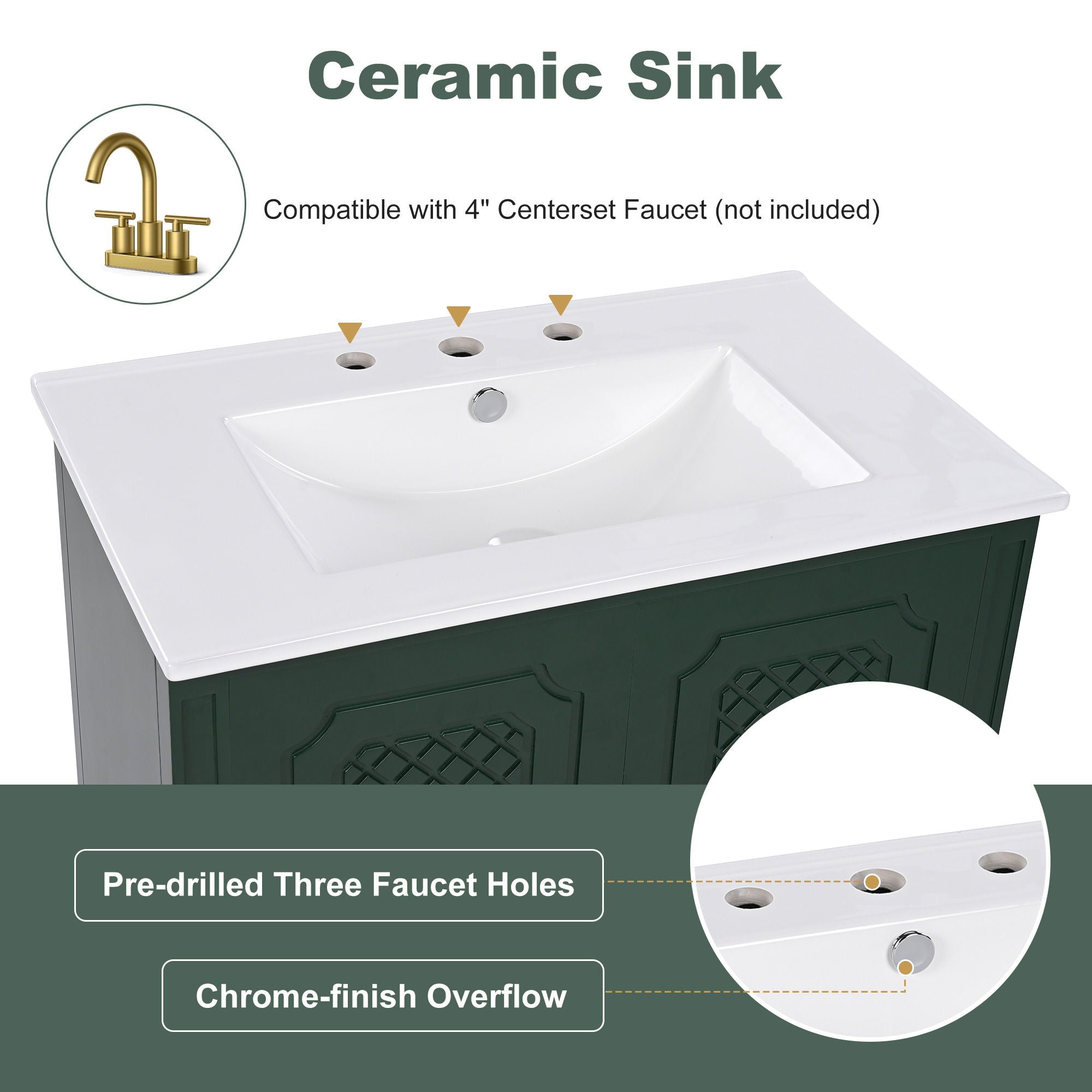 Bathroom Vanity With Sink, Soft Closing Door, Multi Functional Storage by HouseOfZazla